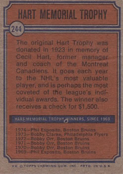 1974-75 Topps #244 Phil Esposito Hart back image