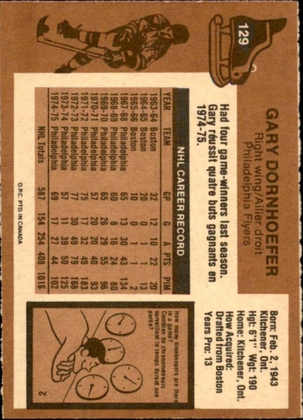 1975-76 O-Pee-Chee #129 Gary Dornhoefer back image