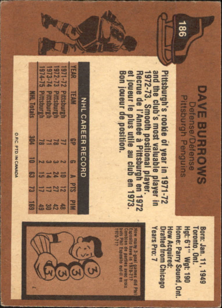 1975-76 O-Pee-Chee #186 Dave Burrows back image