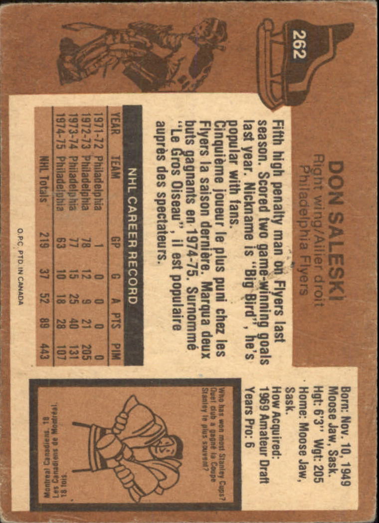 1975-76 O-Pee-Chee #262 Don Saleski back image