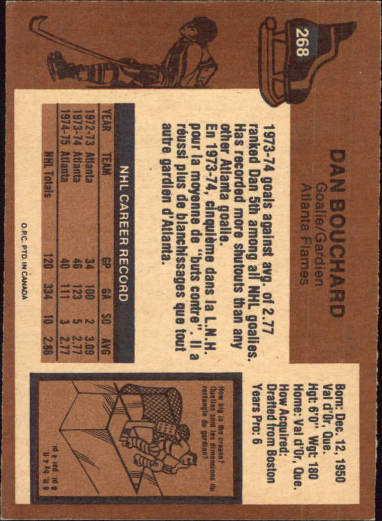 1975-76 O-Pee-Chee #268 Dan Bouchard back image