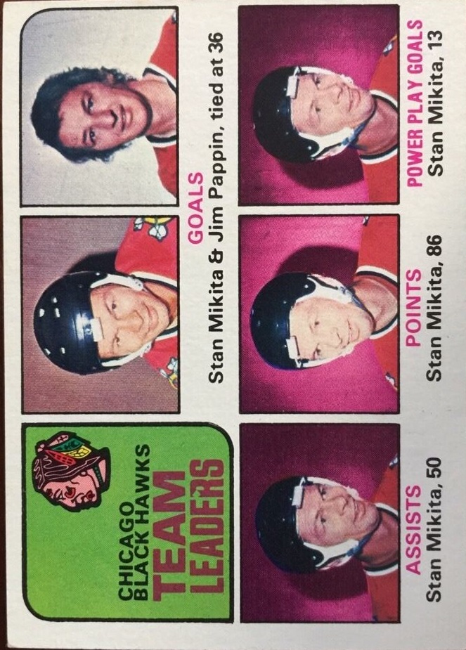 1975-76 O-Pee-Chee #317 Blackhawks Leaders/Stan Mikita/Jim Pappin