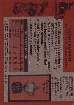 1975-76 Topps #17 Yvon Lambert back image