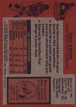 1975-76 Topps #39 Rick Kehoe back image
