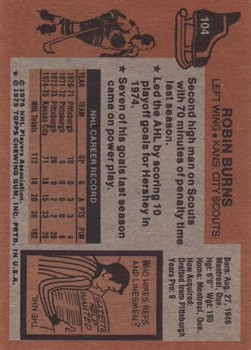 1975-76 Topps #104 Robin Burns back image