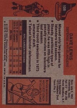 1975-76 Topps #108 Dave Lewis back image