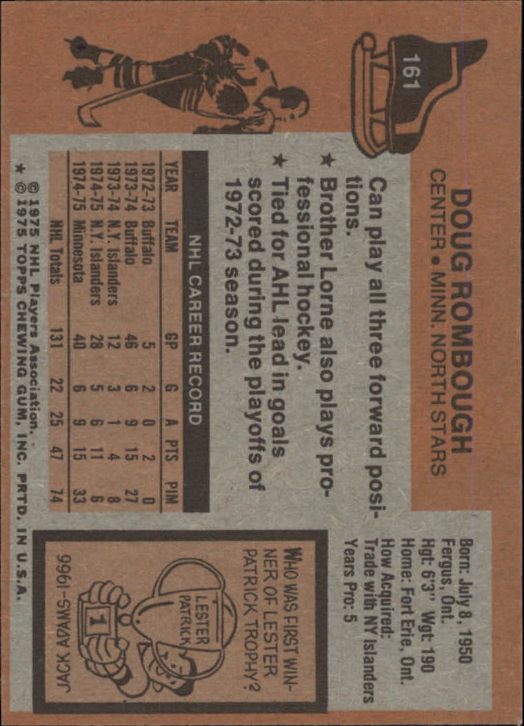 1975-76 Topps #161 Doug Rombough back image