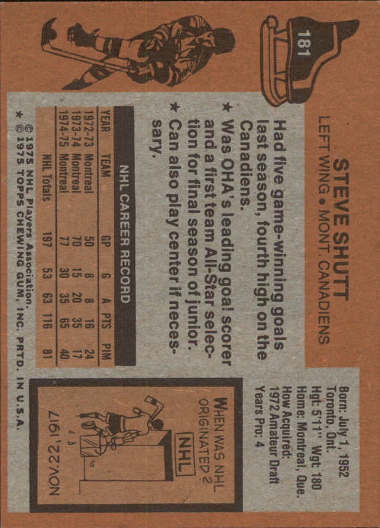 1975-76 Topps #181 Steve Shutt back image