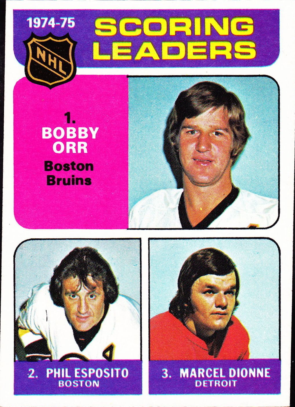 1975-76 Topps #210 Scoring Leaders/Bobby Orr/Phil Esposito/Marcel Dionne