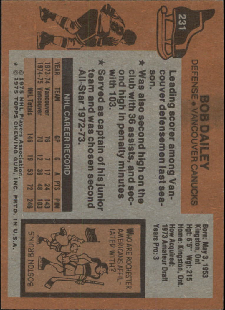 1975-76 Topps #231 Bob Dailey back image