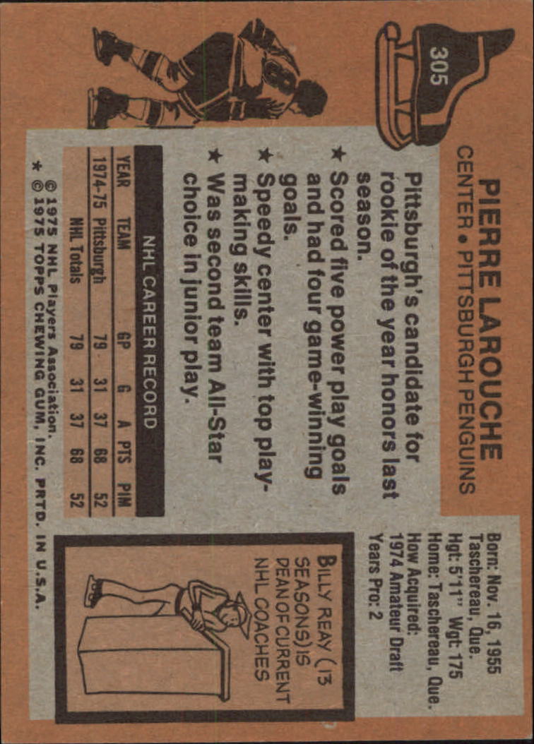 1975-76 Topps #305 Pierre Larouche RC back image
