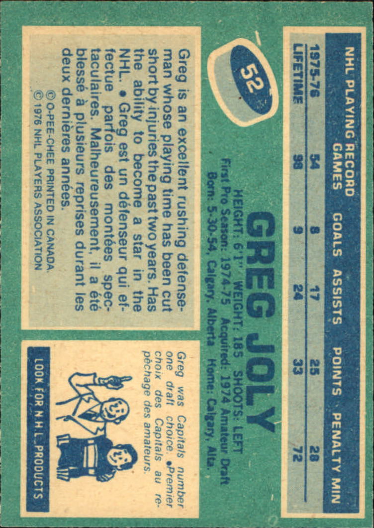 1976-77 O-Pee-Chee #52 Greg Joly back image