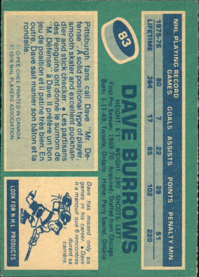 1976-77 O-Pee-Chee #83 Dave Burrows back image