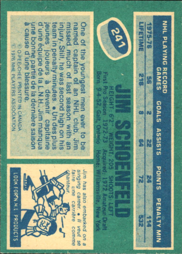 1976-77 O-Pee-Chee #241 Jim Schoenfeld back image