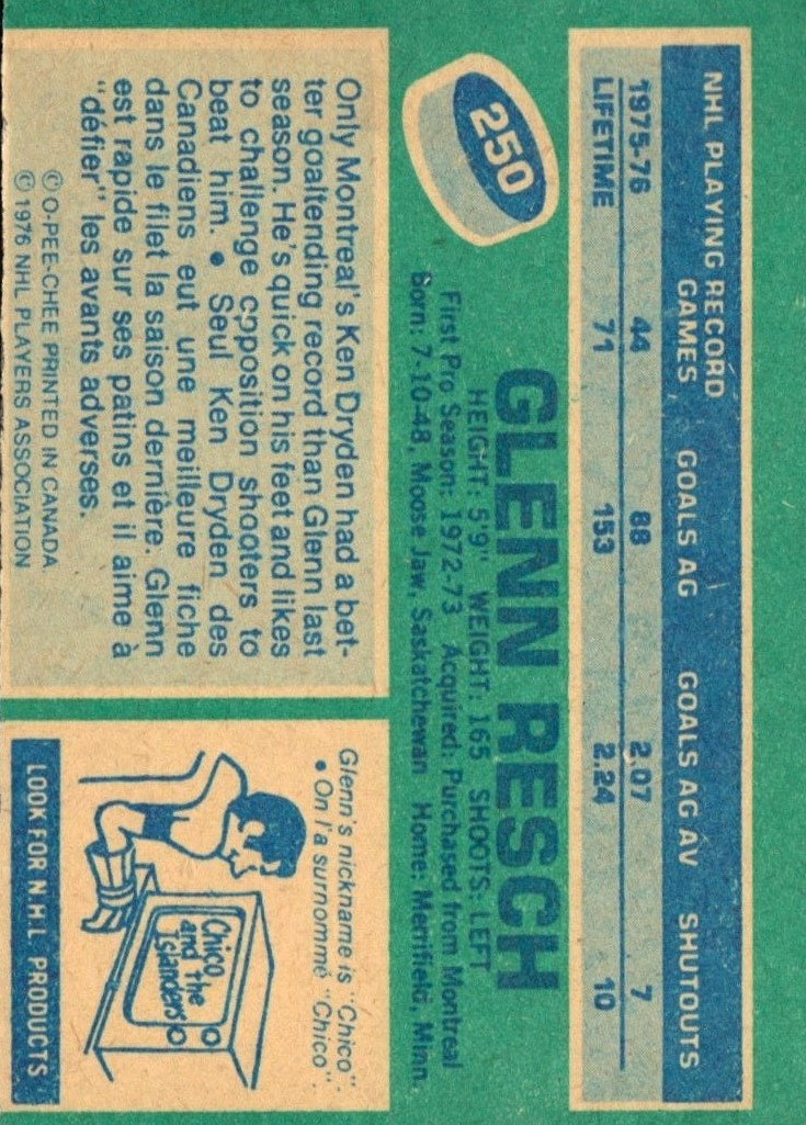1976-77 O-Pee-Chee #250 Glenn Resch back image