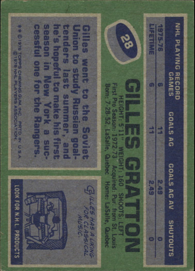 1976-77 Topps #28 Gilles Gratton back image