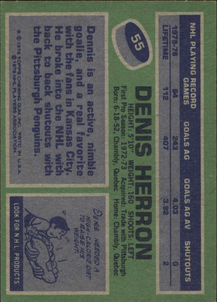 1976-77 Topps #55 Denis Herron back image