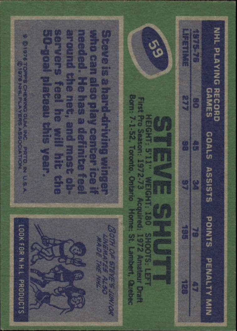 1976-77 Topps #59 Steve Shutt back image