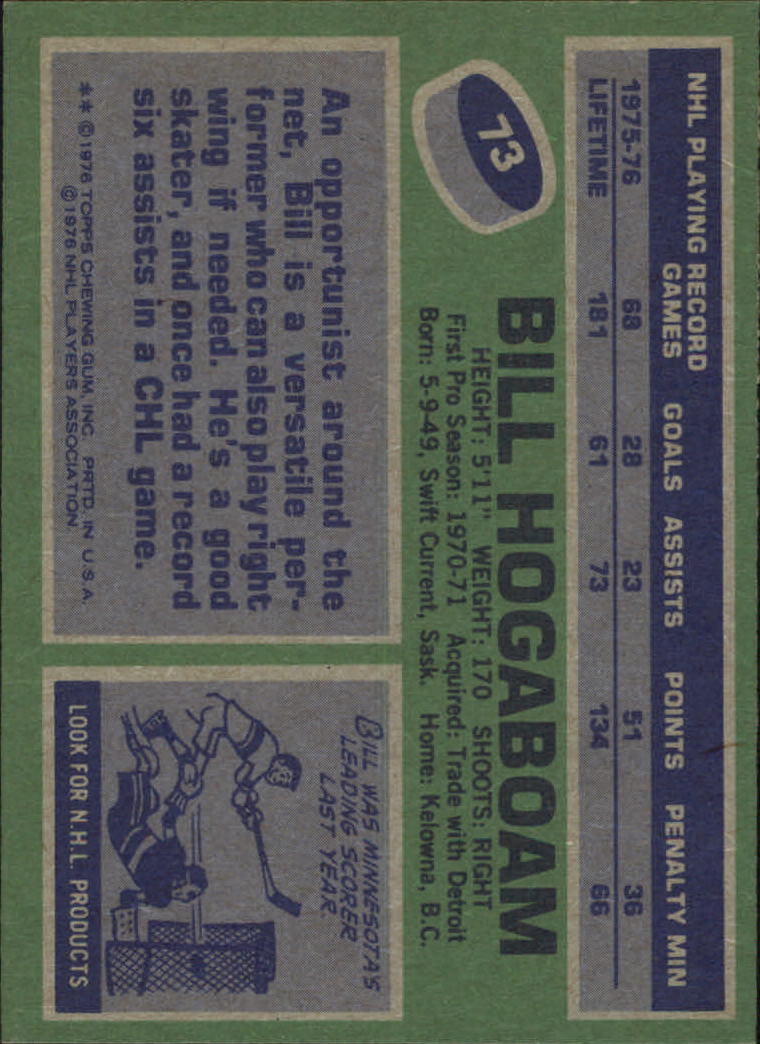 1976-77 Topps #73 Bill Hogaboam back image