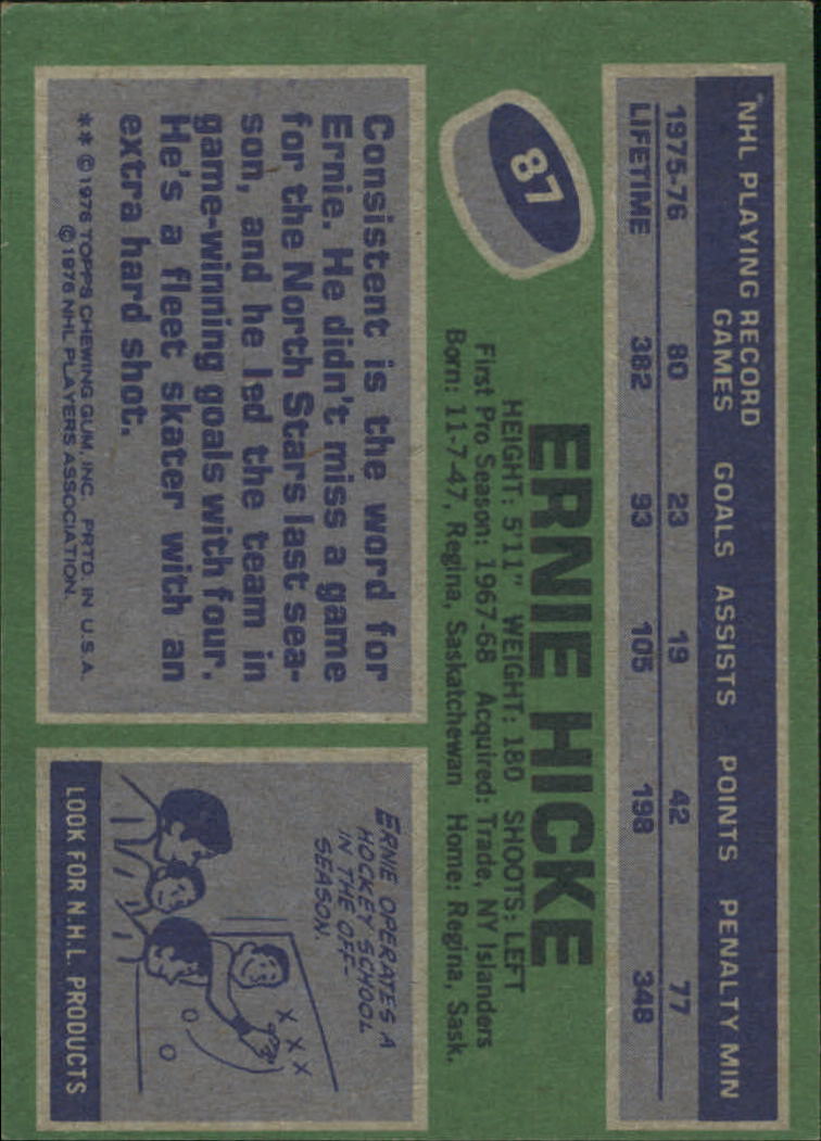 1976-77 Topps #87 Ernie Hicke back image