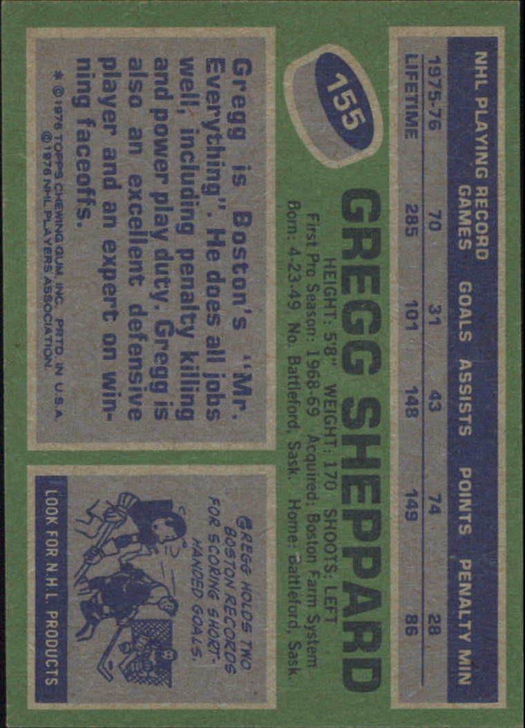 1976-77 Topps #155 Gregg Sheppard back image
