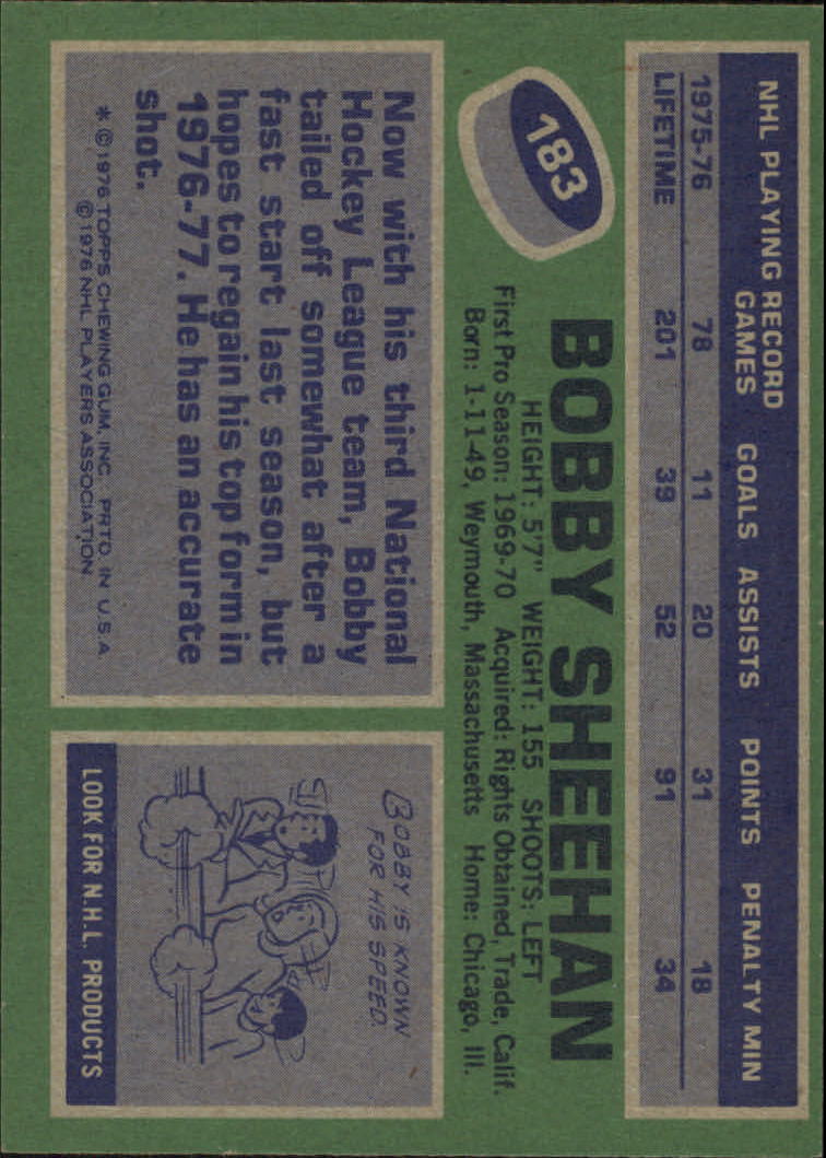 1976-77 Topps #183 Bobby Sheehan back image
