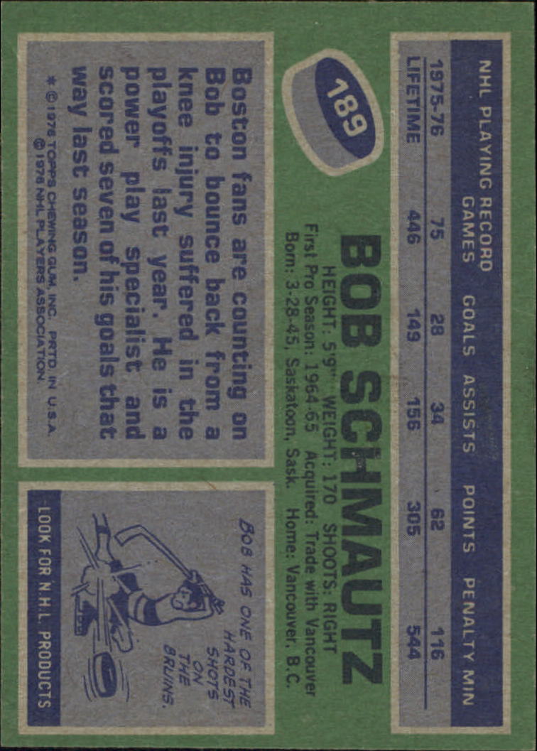 1976-77 Topps #189 Bobby Schmautz back image