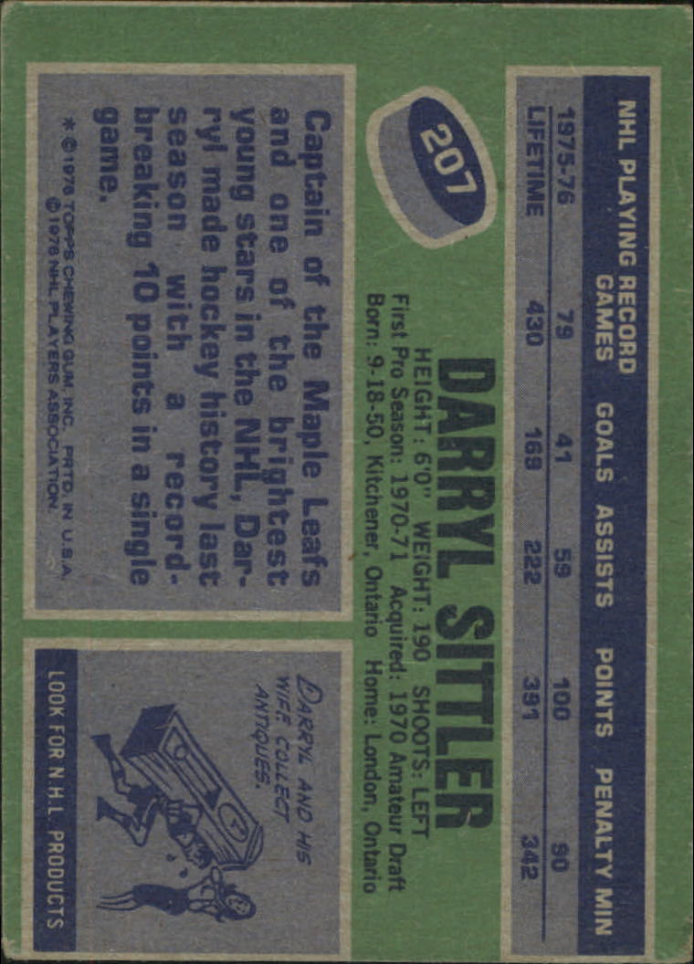 1976-77 Topps #207 Darryl Sittler back image
