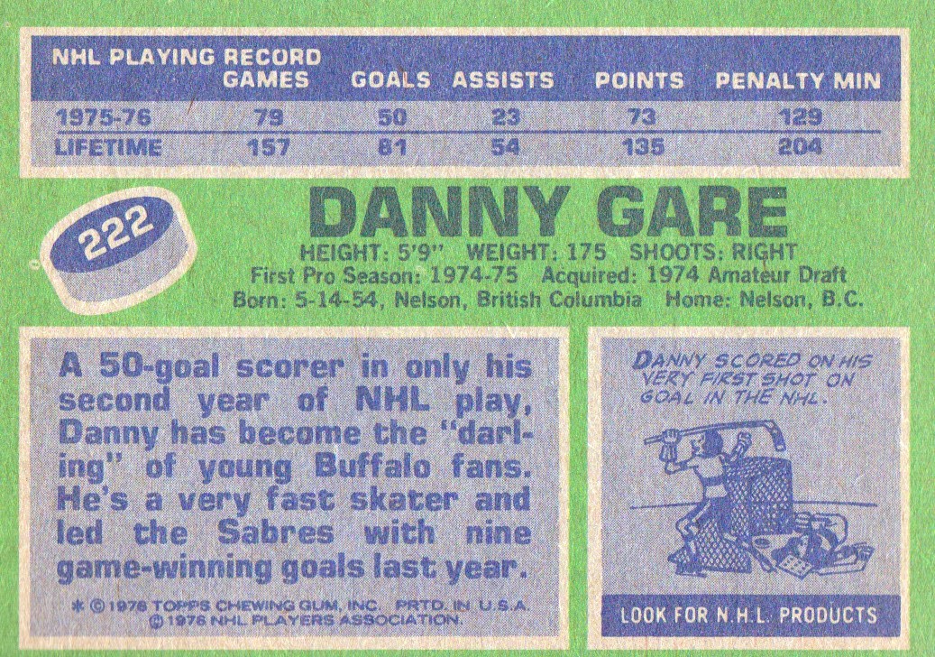 1976-77 Topps #222 Danny Gare back image