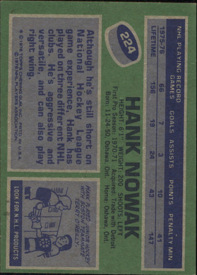 1976-77 Topps #224 Hank Nowak RC back image