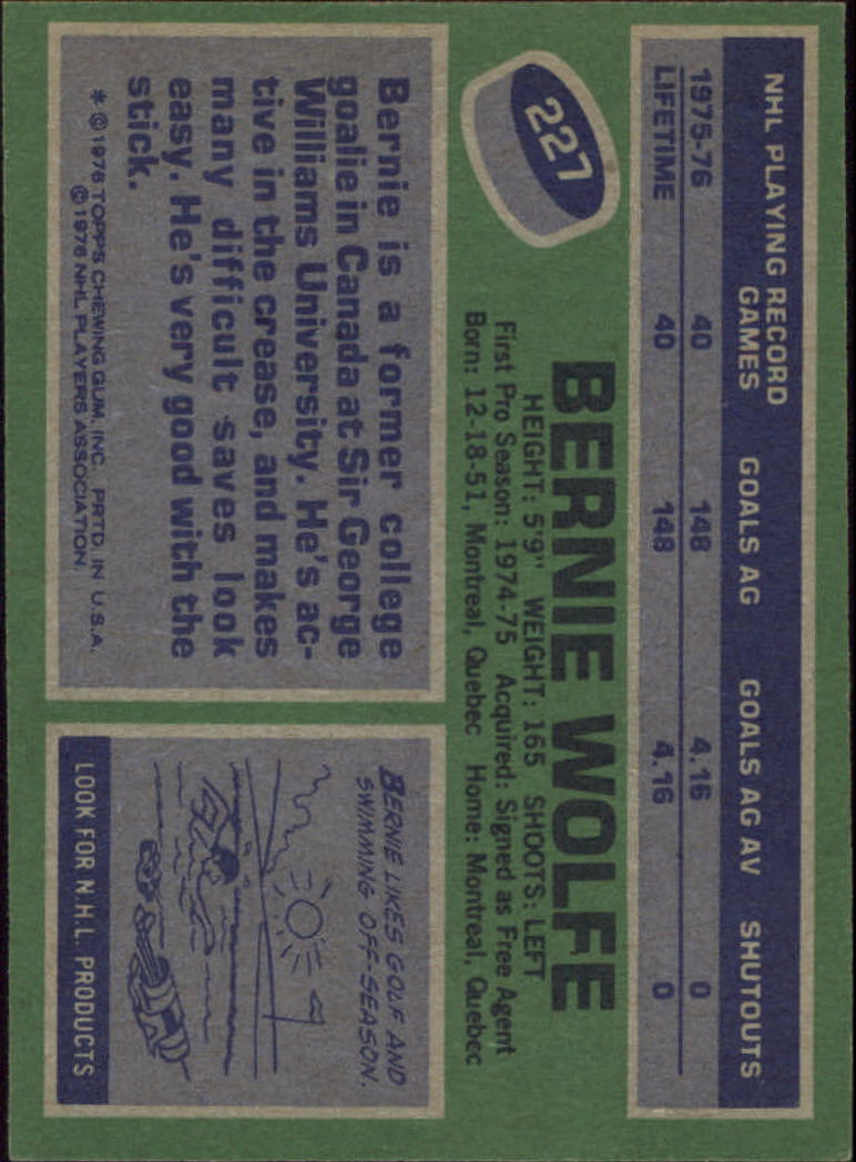 1976-77 Topps #227 Bernie Wolfe RC back image