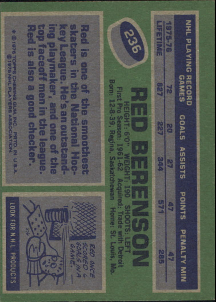 1976-77 Topps #236 Red Berenson back image