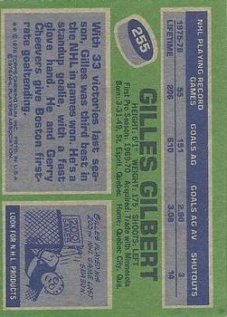 1976-77 Topps #255 Gilles Gilbert back image