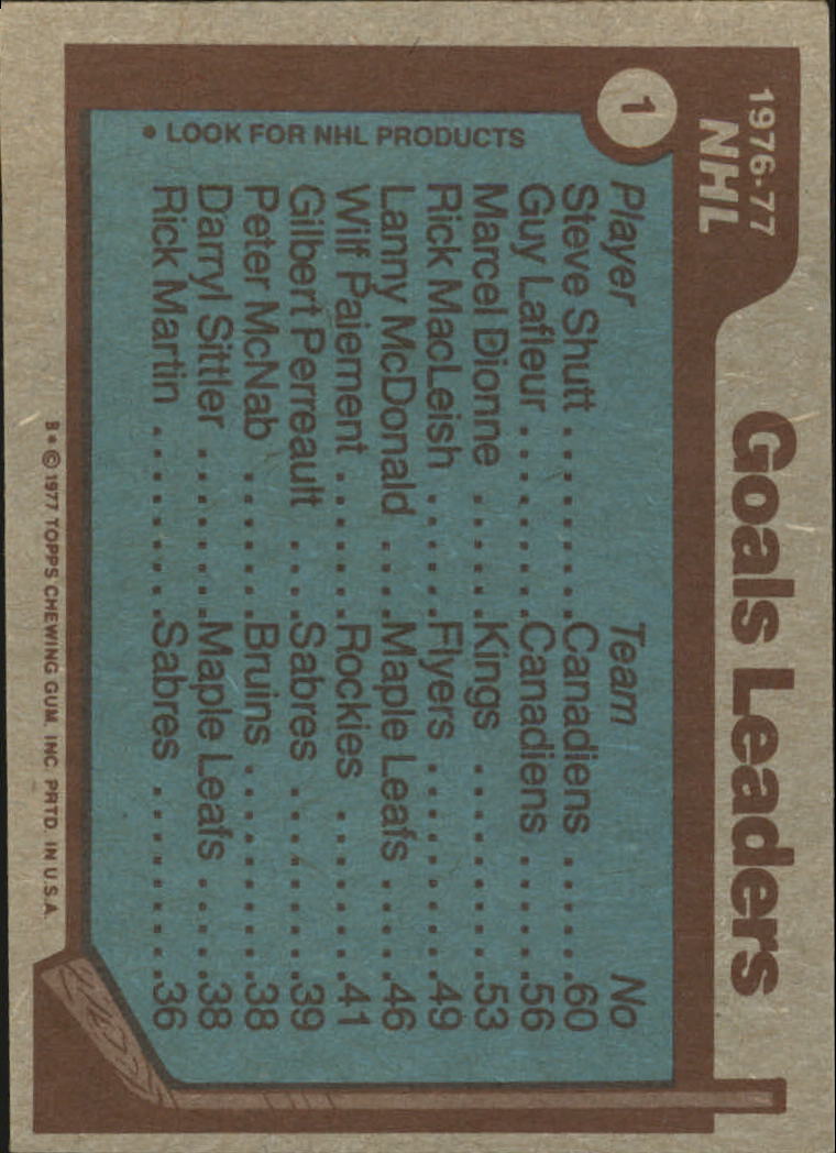 1977-78 Topps #1 Goals Leaders/Steve Shutt/Guy Lafleur/Marcel Dionne back image