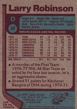1977-78 Topps #30 Larry Robinson AS1 back image