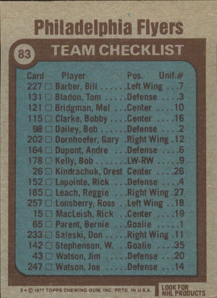 1977-78 Topps #83 Flyers Team CL back image