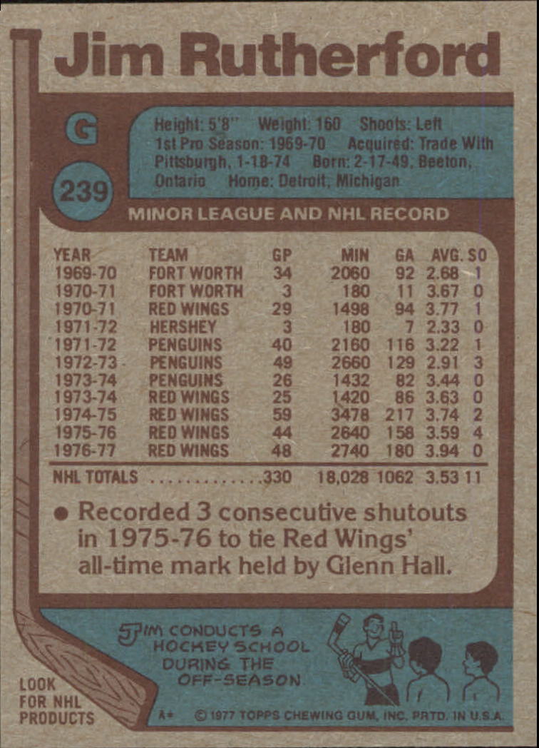 1977-78 Topps #239 Jim Rutherford back image
