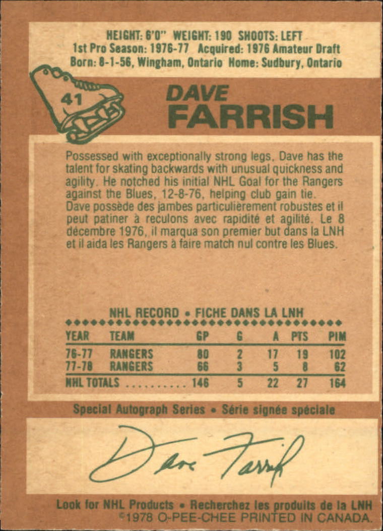 1978-79 O-Pee-Chee #41 Dave Farrish back image