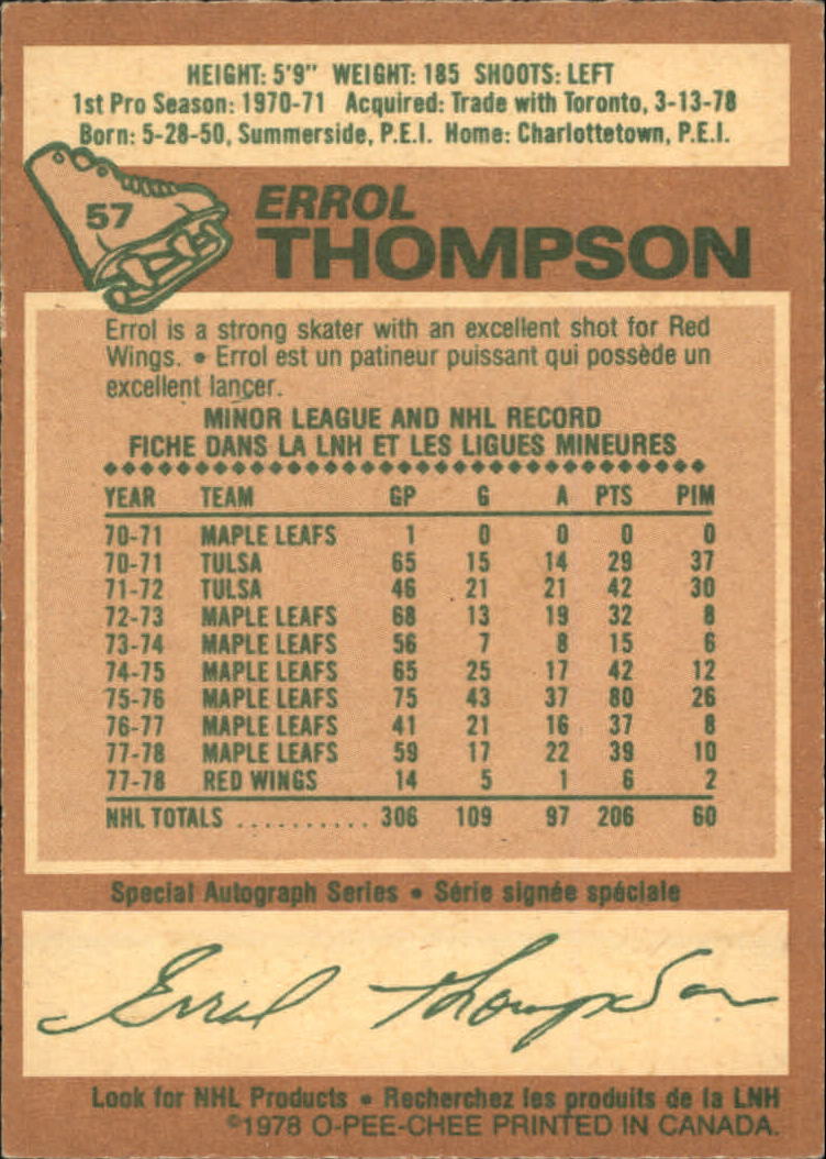 1978-79 O-Pee-Chee #57 Errol Thompson back image