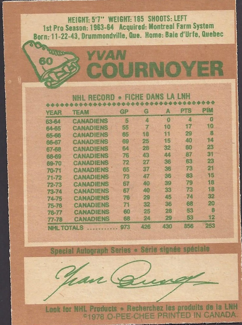 1978-79 O-Pee-Chee #60 Yvan Cournoyer back image