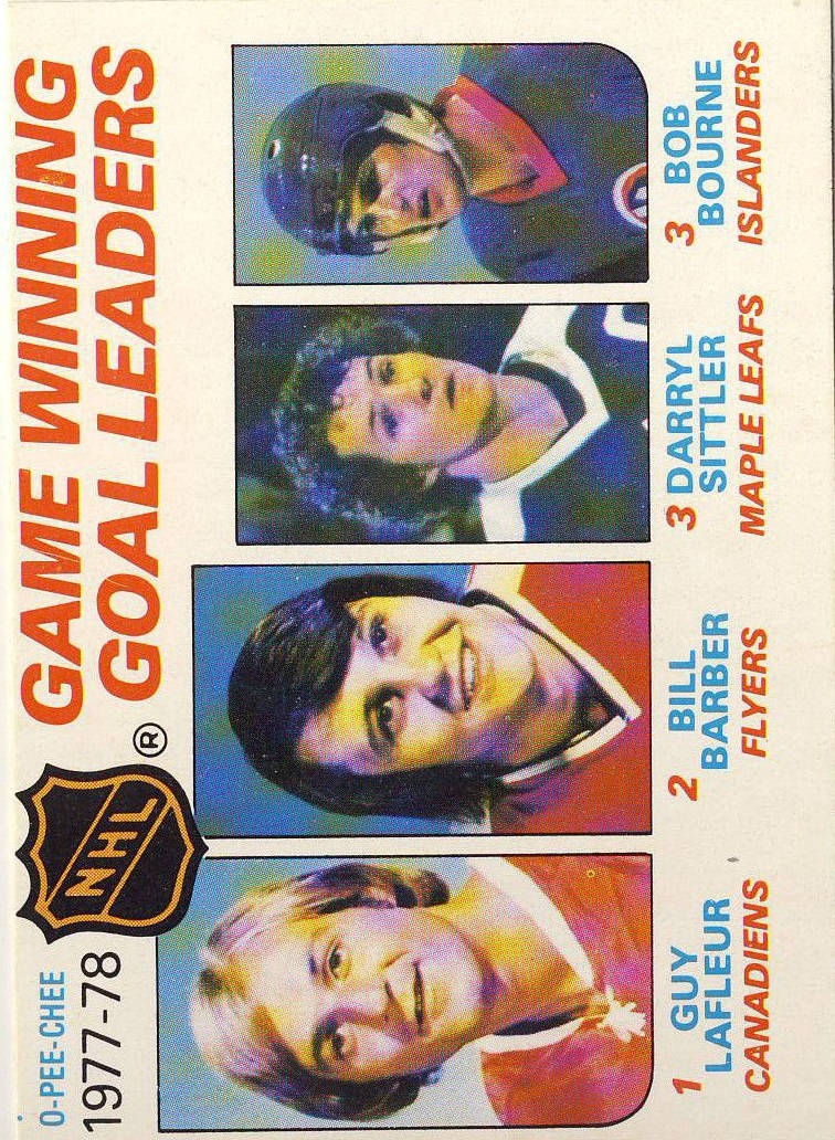 1978-79 O-Pee-Chee #69 Game Winning/Goal Leaders/Guy Lafleur/Bill Barber/Darryl Sittler/Bob Bourne