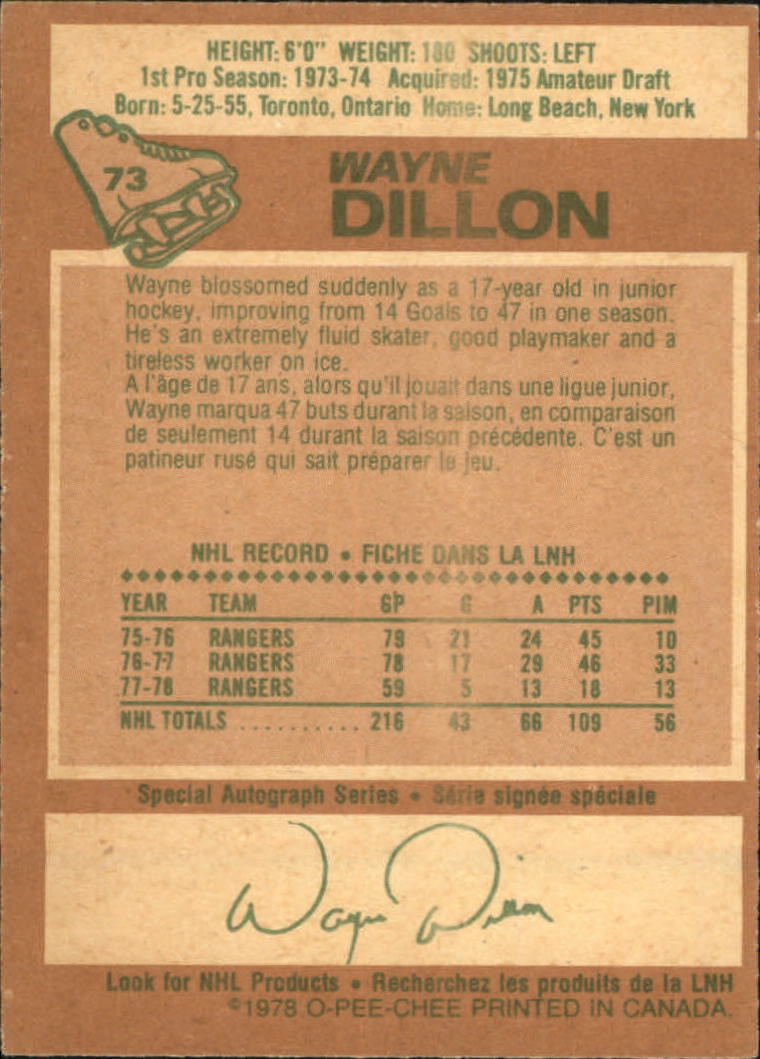 1978-79 O-Pee-Chee #73 Wayne Dillon back image