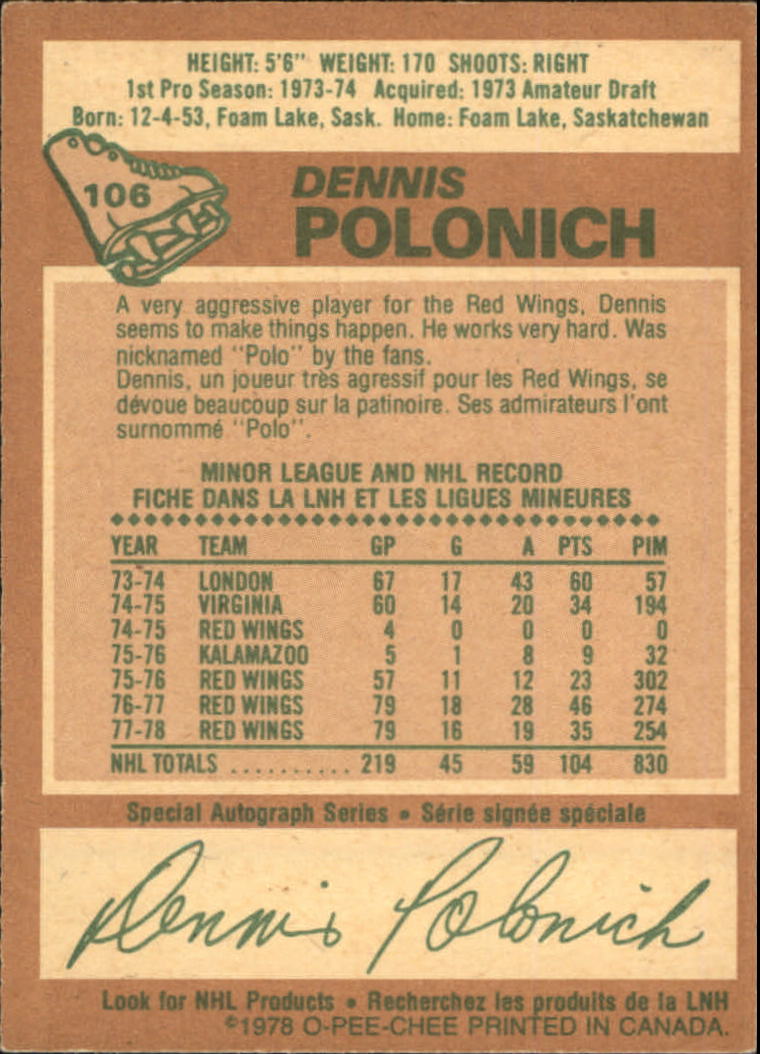 1978-79 O-Pee-Chee #106 Dennis Polonich back image