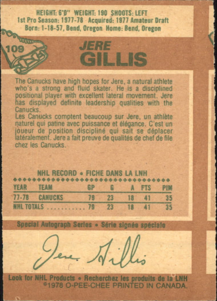 1978-79 O-Pee-Chee #109 Jere Gillis RC back image