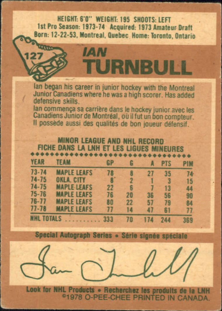 1978-79 O-Pee-Chee #127 Ian Turnbull back image