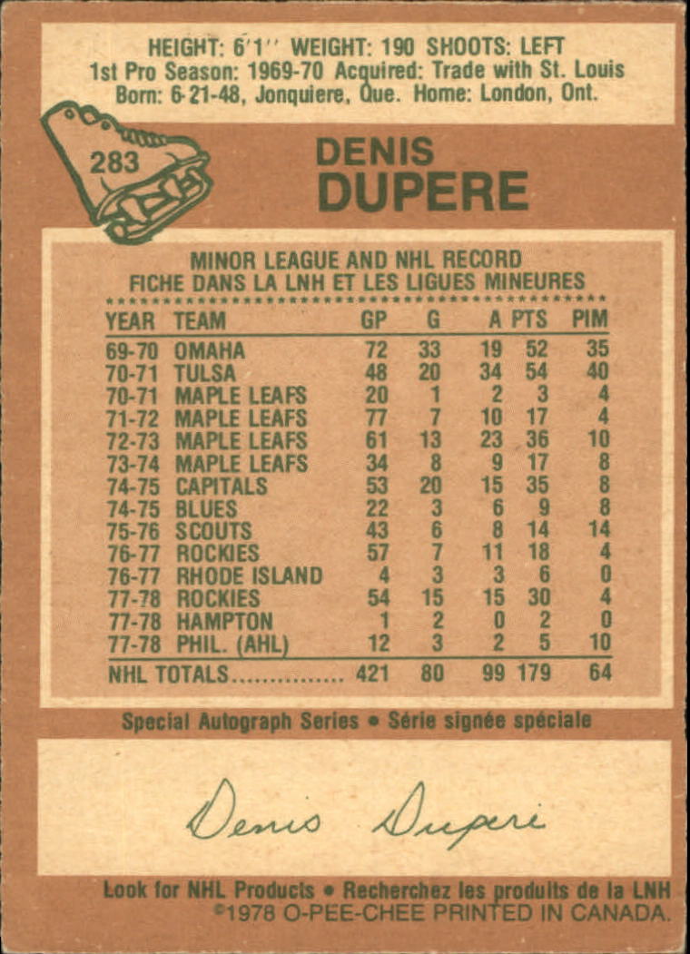 1978-79 O-Pee-Chee #283 Denis Dupere back image