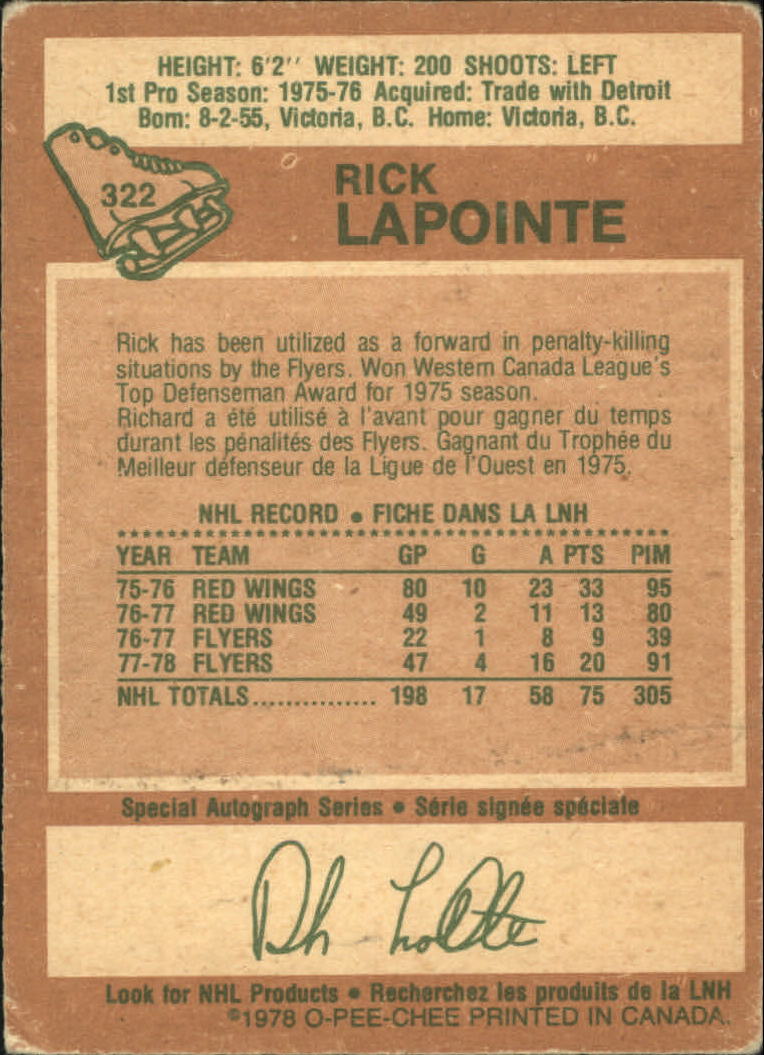 1978-79 O-Pee-Chee #322 Rick Lapointe back image