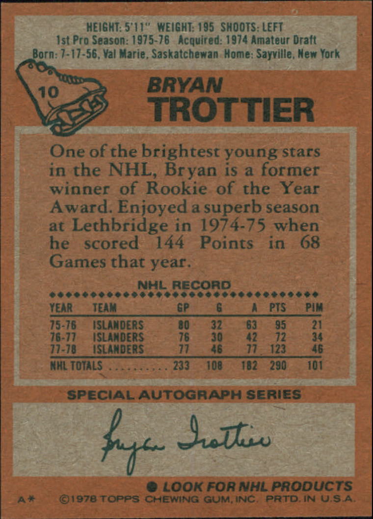 1978-79 Topps #10 Bryan Trottier AS1 back image
