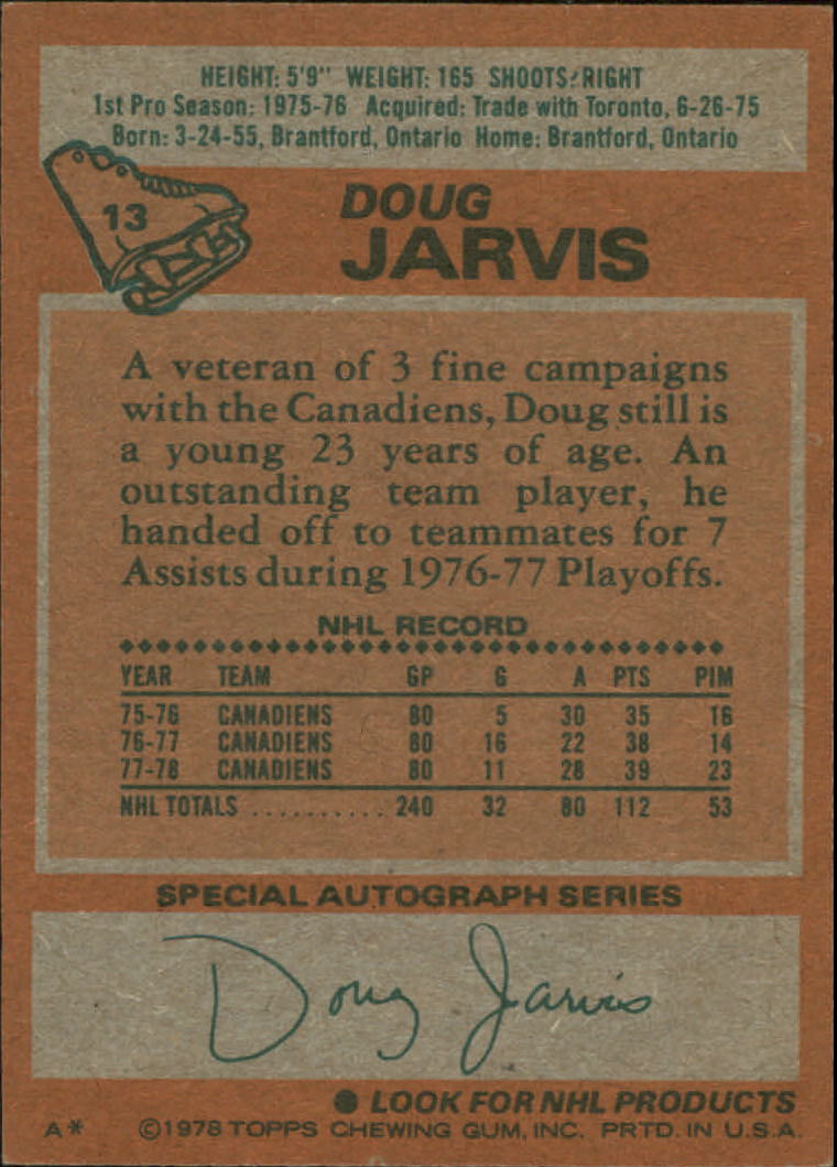 1978-79 Topps #13 Doug Jarvis back image
