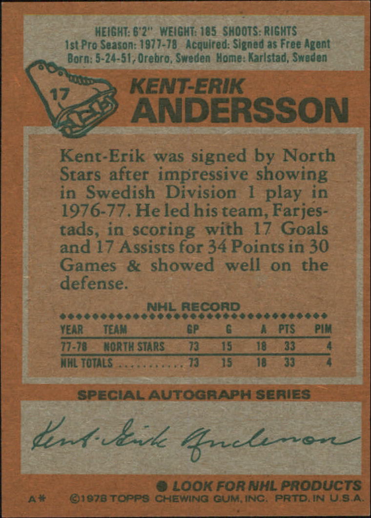 1978-79 Topps #17 Kent-Erik Andersson RC back image
